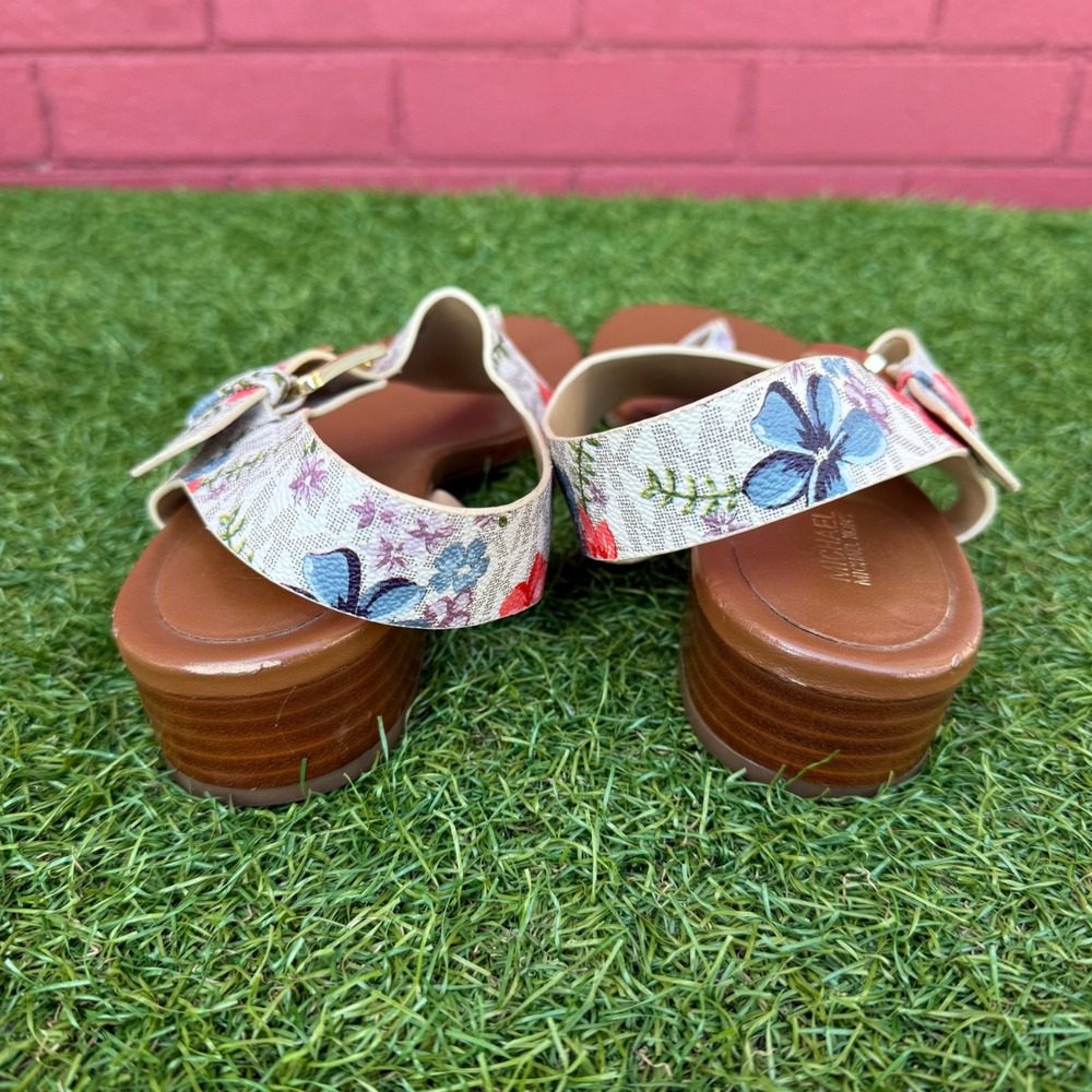Michael Kors Floral Logo Thong Wedge Sandals‎ Womens Size 9.5M - Picture 3 of 10